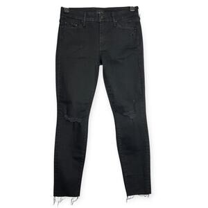MOTHER Looker Ankle Fray Skinny Jeans SIZE 28 Guilty as Sin Black Distress Denim